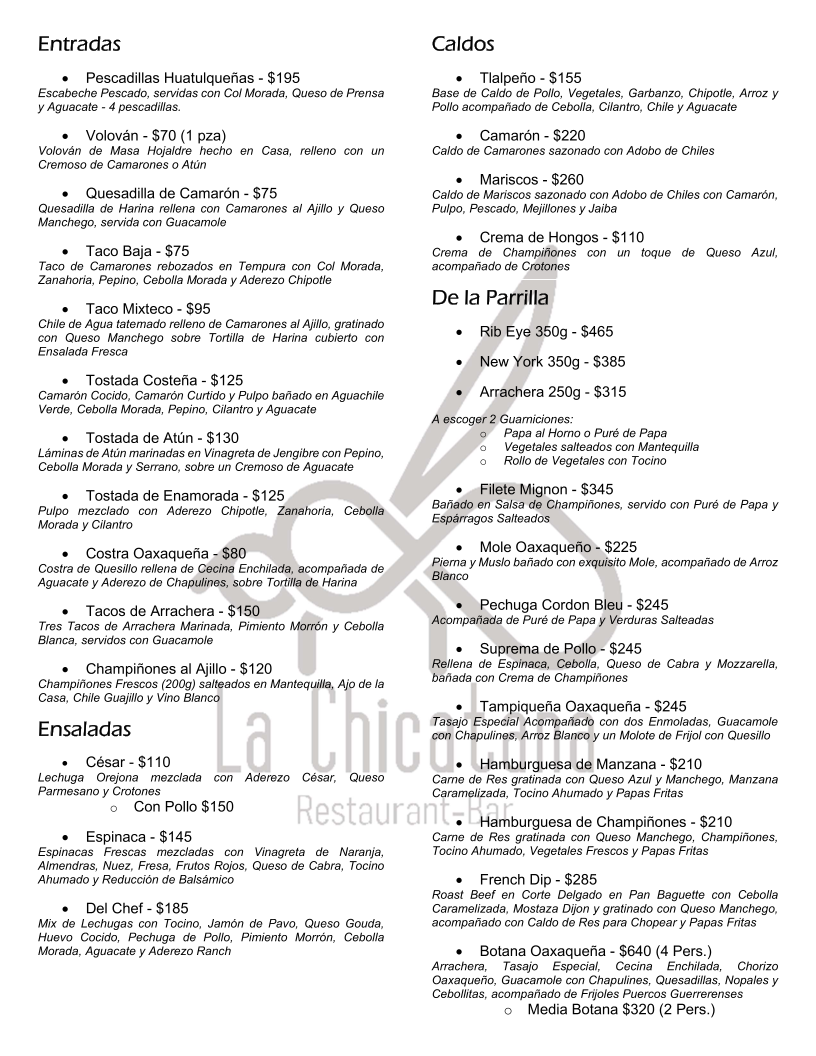 Restaurante La Chicatana Menu - Image 1