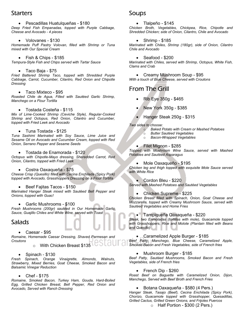Restaurante La Chicatana Menu - Image 3